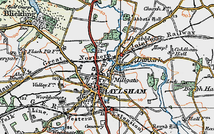 Old map of Aylsham in 1922