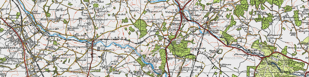 Old map of Ayot Montfitchet in 1920