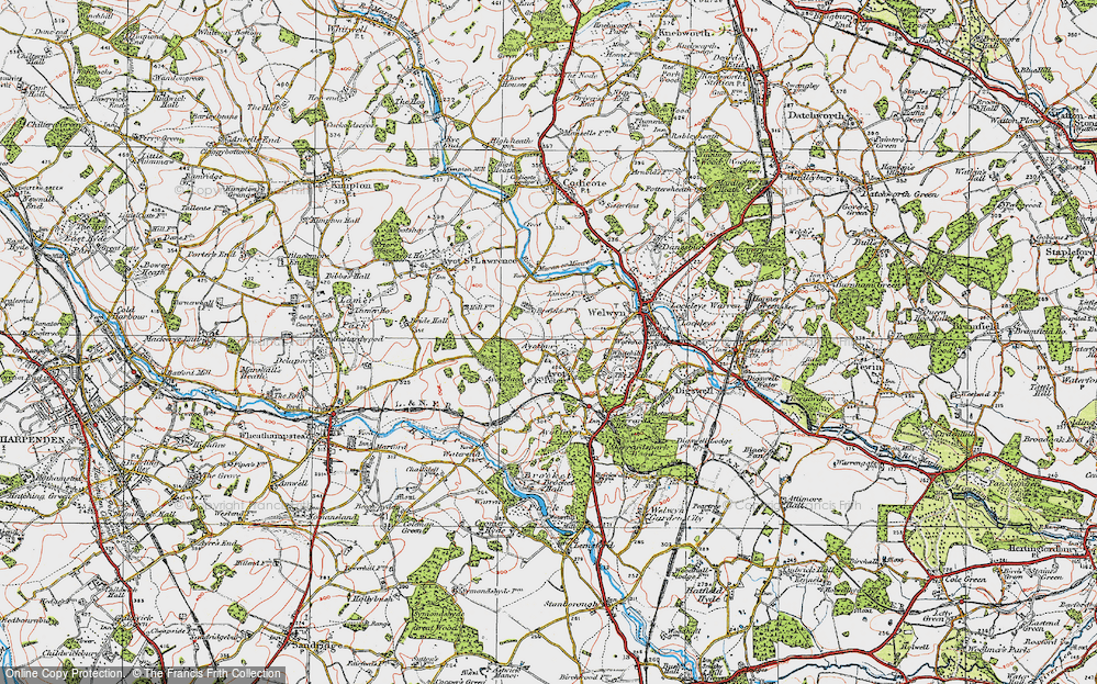 Old Map of Historic Map covering Ayot Bury in 1920