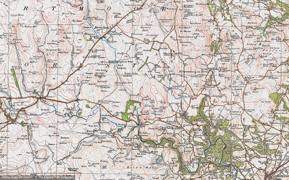 Old Map of Historic Map covering Yar Tor in 1919