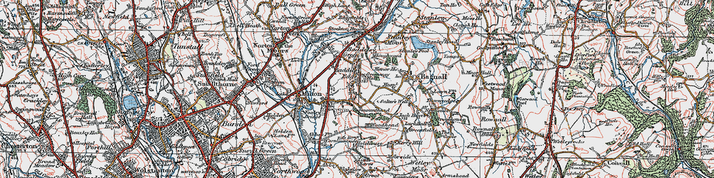 Old map of Baddeley Edge in 1921