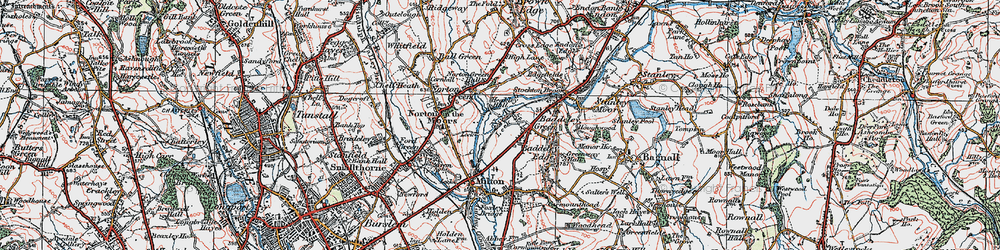 Old map of Baddeley Green in 1921