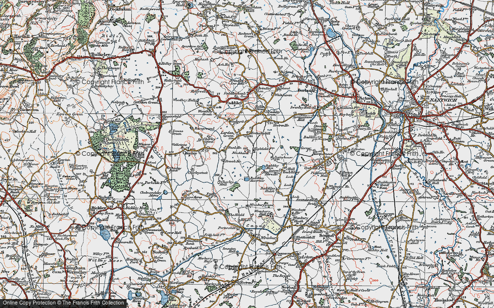 Old Map of Historic Map covering Baddiley Mere in 1921