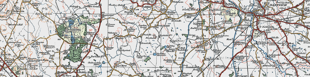 Old map of Baddiley Hulse in 1921