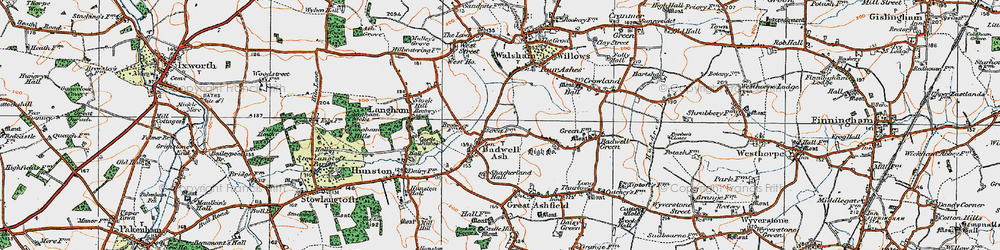 Old map of Badwell Ash in 1920