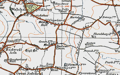 Old map of Badwell Green in 1920