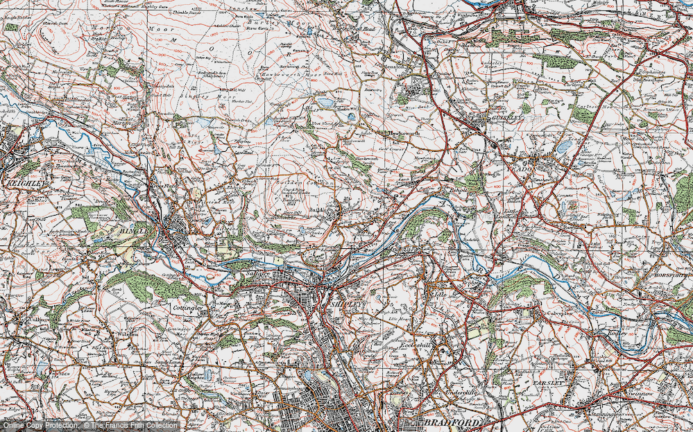 Old Map of Historic Map covering Baildon Moor in 1925