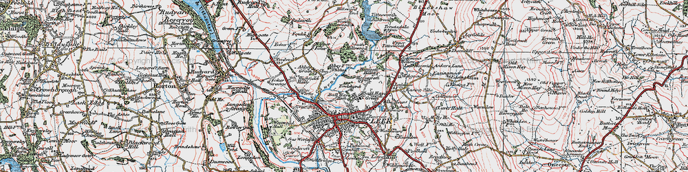 Old map of Ball Haye Green in 1923