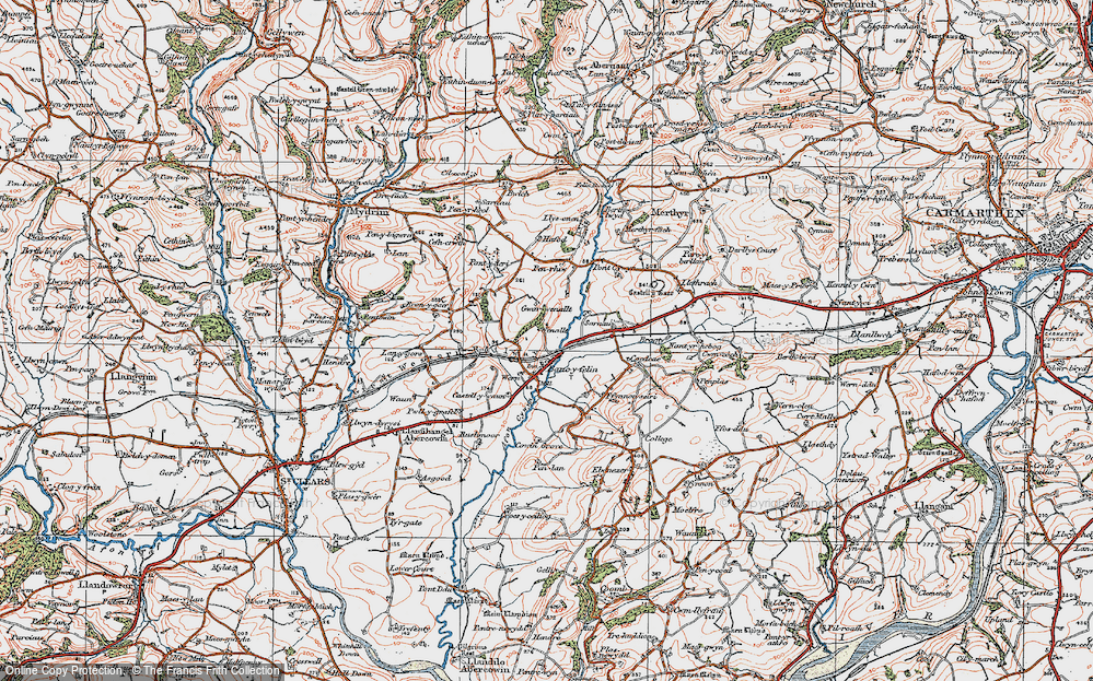 Old Map of Historic Map covering Afon Cywym in 1923