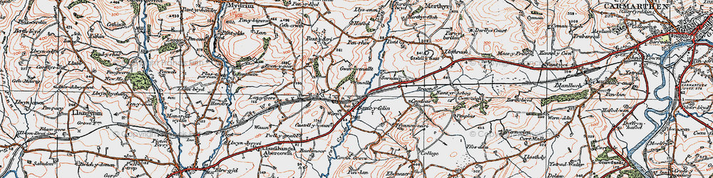 Old map of Afon Cywym in 1923
