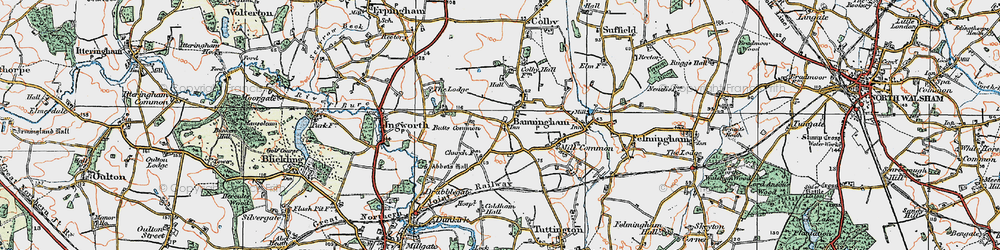 Old map of Banningham in 1922