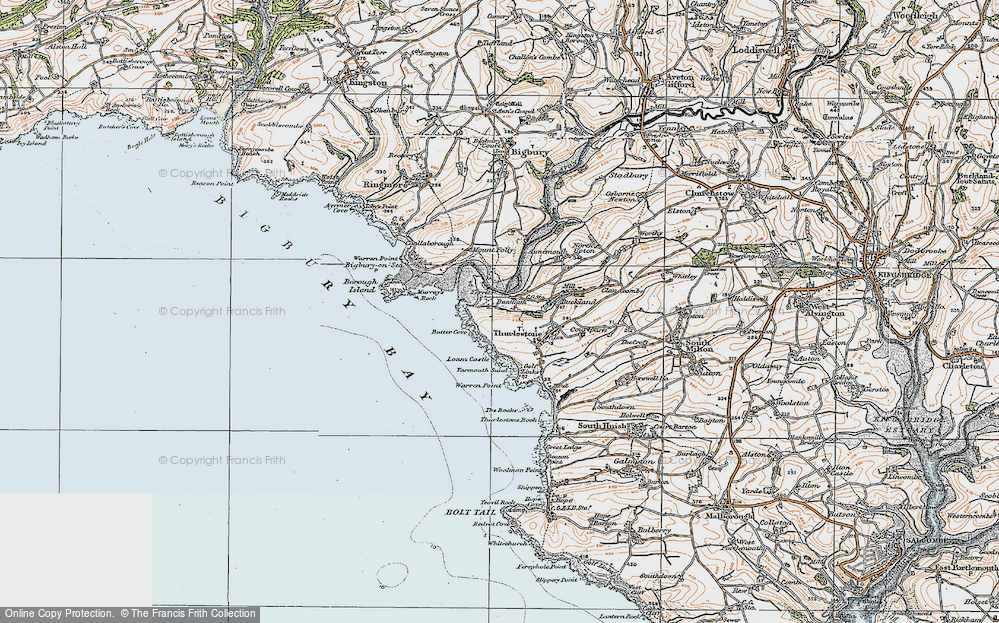 Old Map of Historic Map covering Bigbury Bay in 1919
