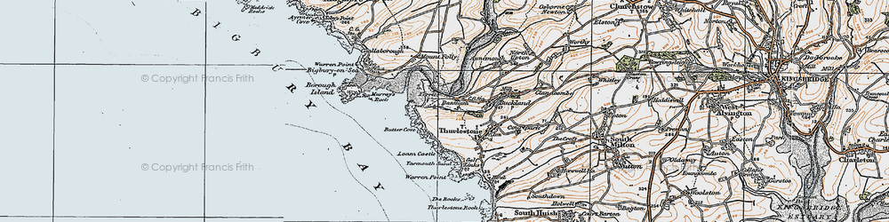 Old map of Bantham in 1919