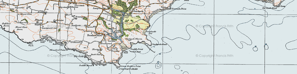 Old map of Barafundle Bay in 1922