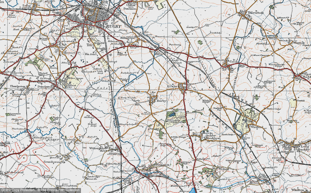 Old Map of Historic Map covering Barby Hill in 1919