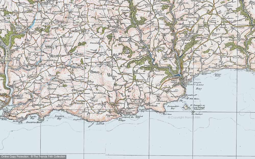 Old Map of Historic Map covering Trelawne in 1919