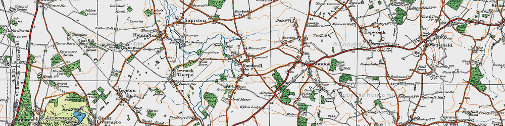 Old map of Bardwell in 1920