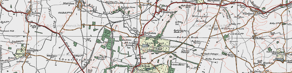 Old map of Barkston Heath in 1922
