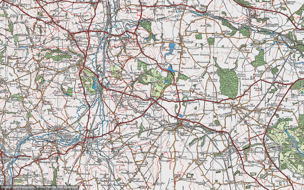 Old Map of Historic Map covering Barlborough Common in 1923