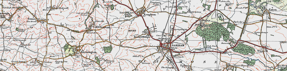 Old map of Barleythorpe in 1921