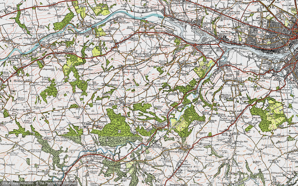 Old Map of Historic Map covering Barlow Burn in 1925