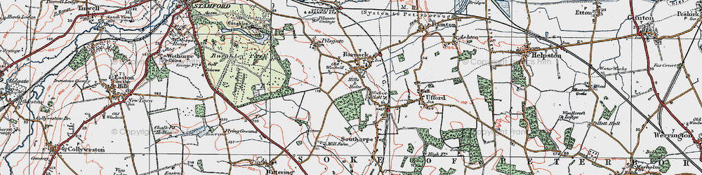 Old map of Barnack in 1922