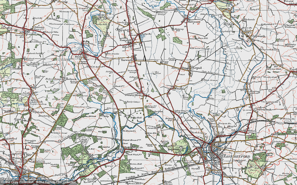 Old Map of Historic Map covering Barnby Fox Covert in 1923