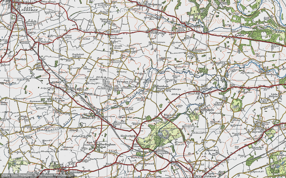 Old Map of Barnham Broom, 1921 in 1921