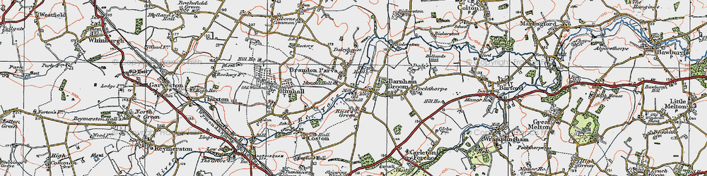 Old map of Barnham Broom in 1921