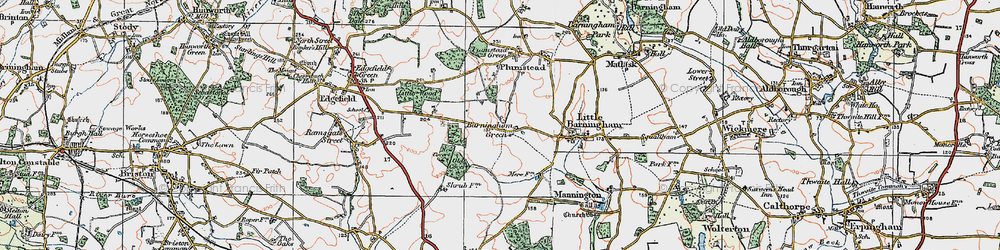 Old map of Barningham Green in 1922