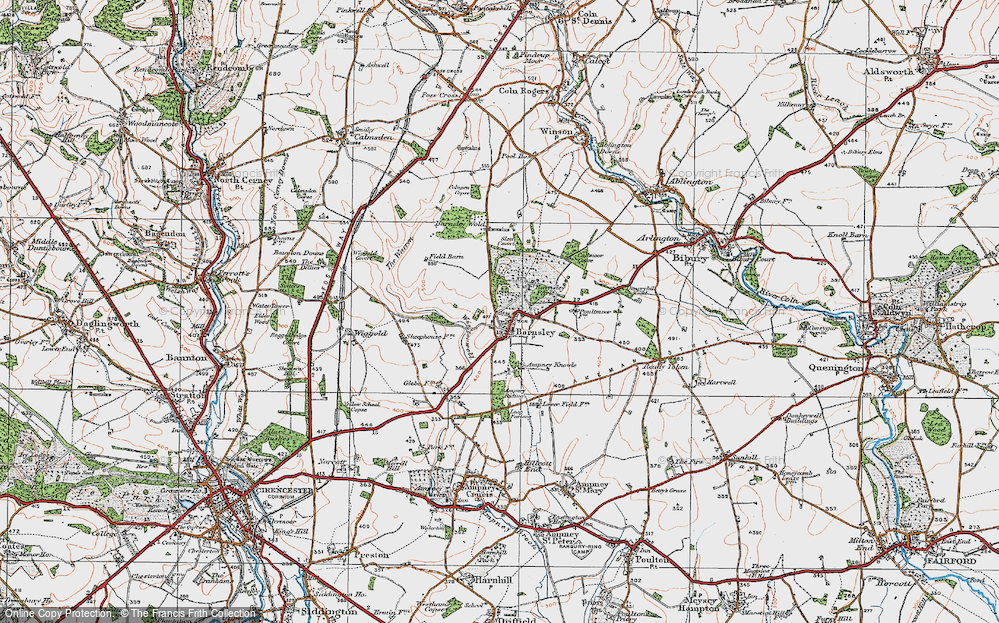 Old Map of Historic Map covering Barnsley Wold in 1919