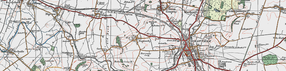 Old map of Barrowby Lodge in 1921
