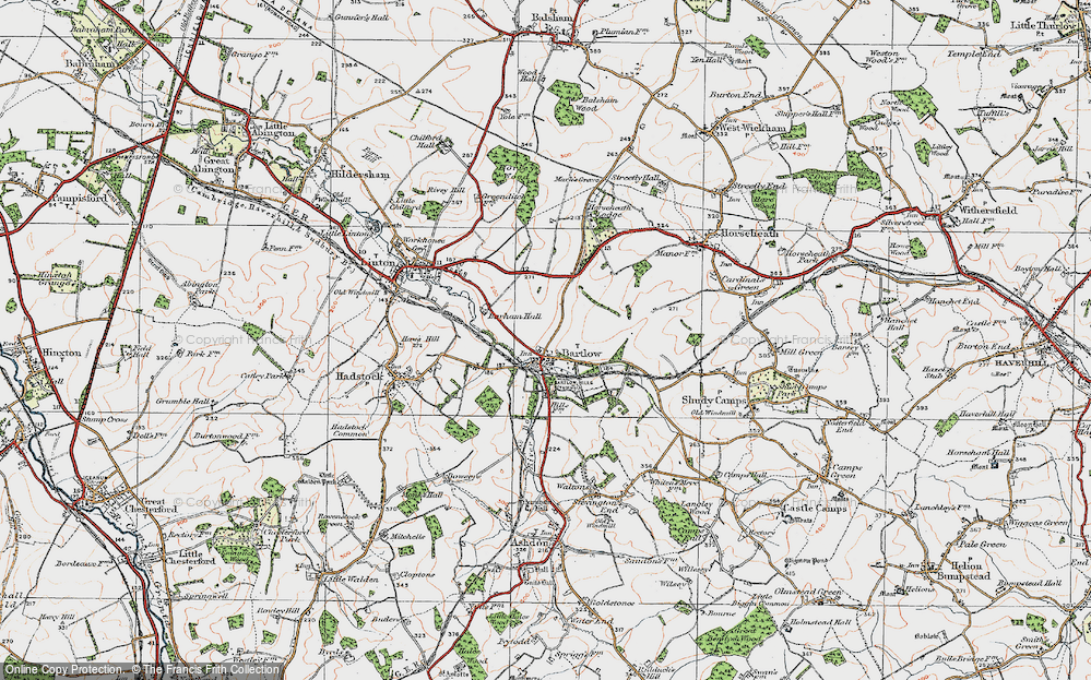 Old Map of Historic Map covering Bartlow Hills in 1920