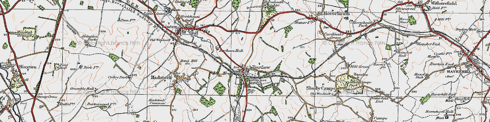 Old map of Bartlow Hills in 1920