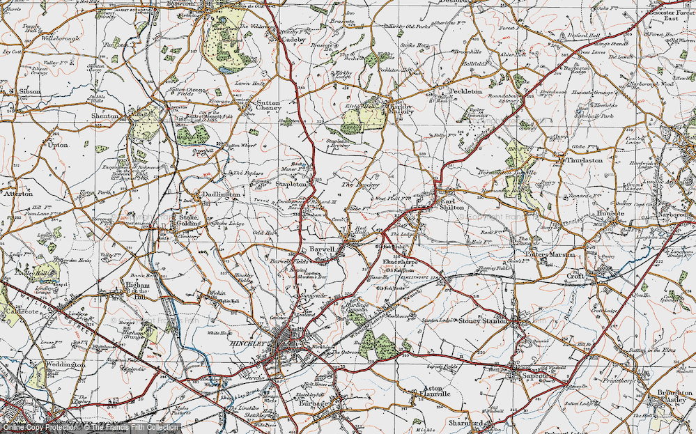 Old Map of Historic Map covering Burbage Common in 1921