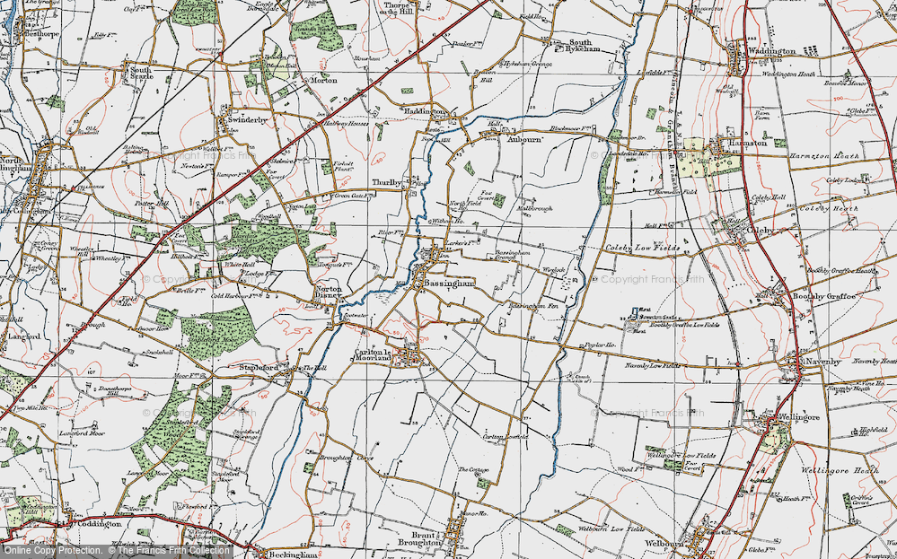 Old Map of Historic Map covering Bassingham Fen in 1923