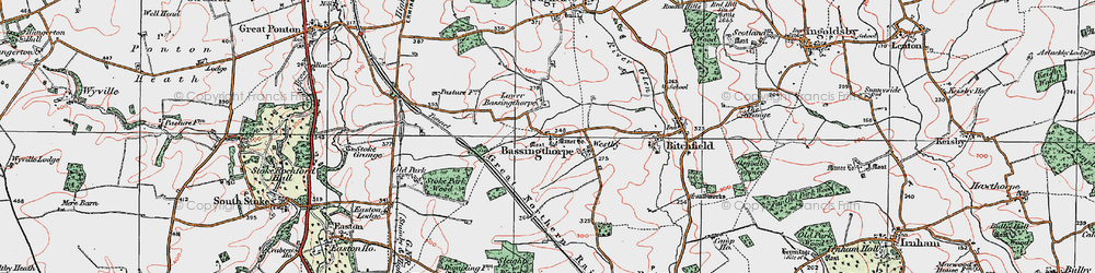 Old map of Bassingthorpe in 1922