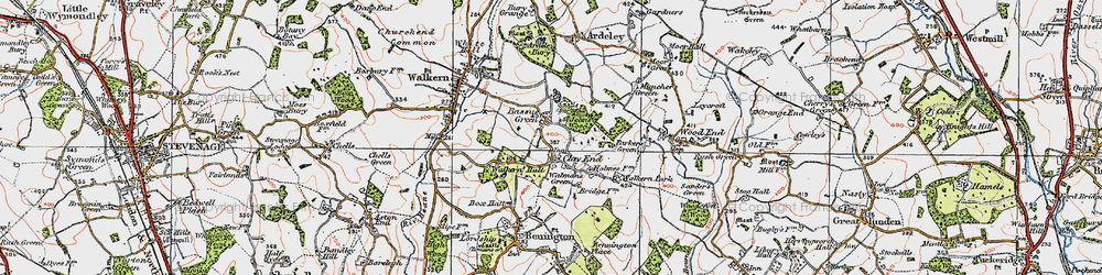Old map of Bassus Green in 1919