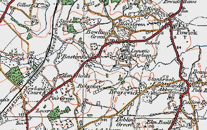 Old map of Bastonford in 1920