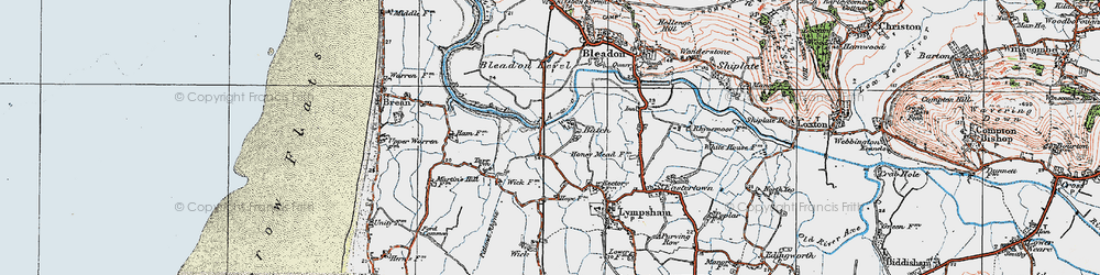 Old map of Bleadon Level in 1919