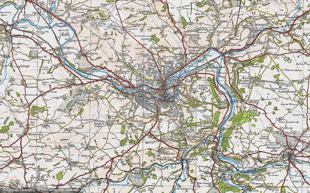Old Map of Historic Map covering Aqvae Svlis (Bath) in 1919