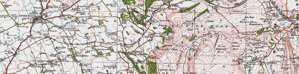 Old map of Battersby Moor in 1925