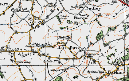 Old map of Battisford in 1921