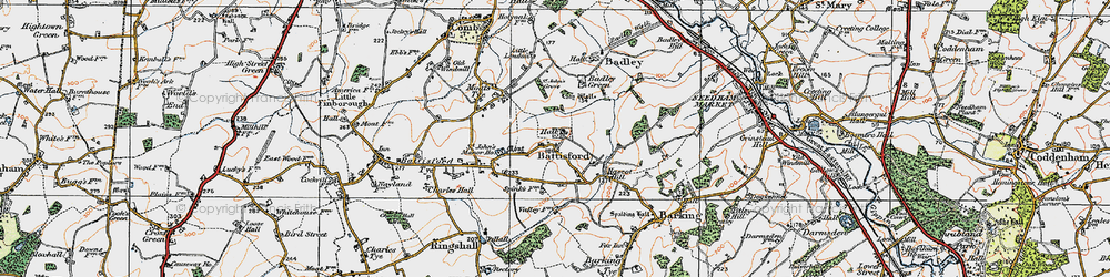 Old map of Battisford in 1921