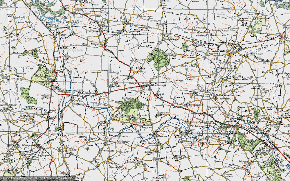 Old Map of Historic Map covering Bylaugh Wood in 1921