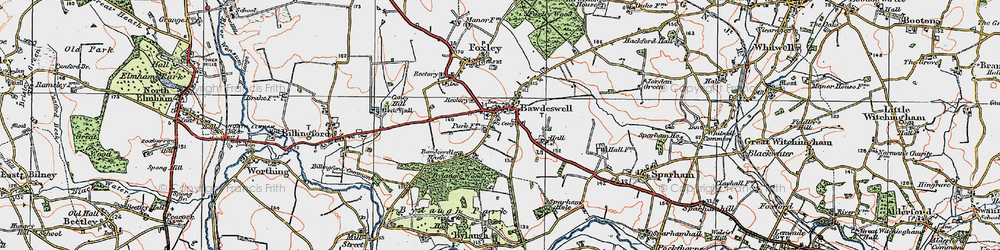 Old map of Bawdeswell in 1921