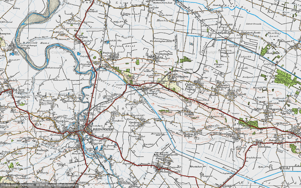 Old Map of Historic Map covering Bawdrip Level in 1919