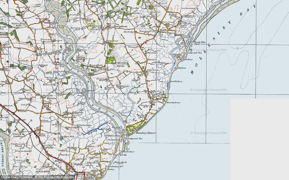 Old Map of Historic Map covering Bawdsey Hall in 1921
