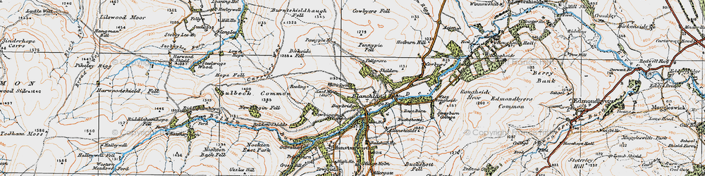 Old map of Burntshieldhaugh Fell in 1925