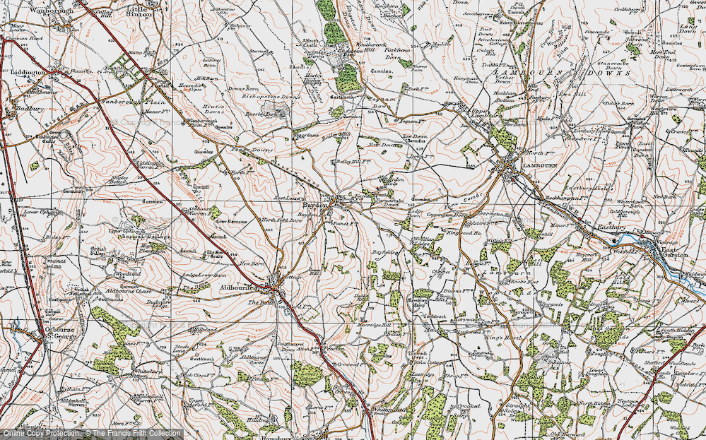 Old Map of Historic Map covering Baydon Wood in 1919
